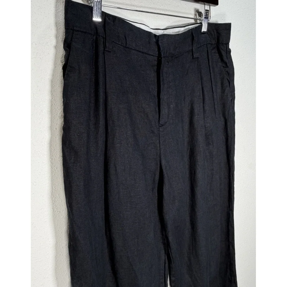 REFORMATION Trouser Pant 100% Linen Women's 10 Petite Black Wide Leg Chic Modern